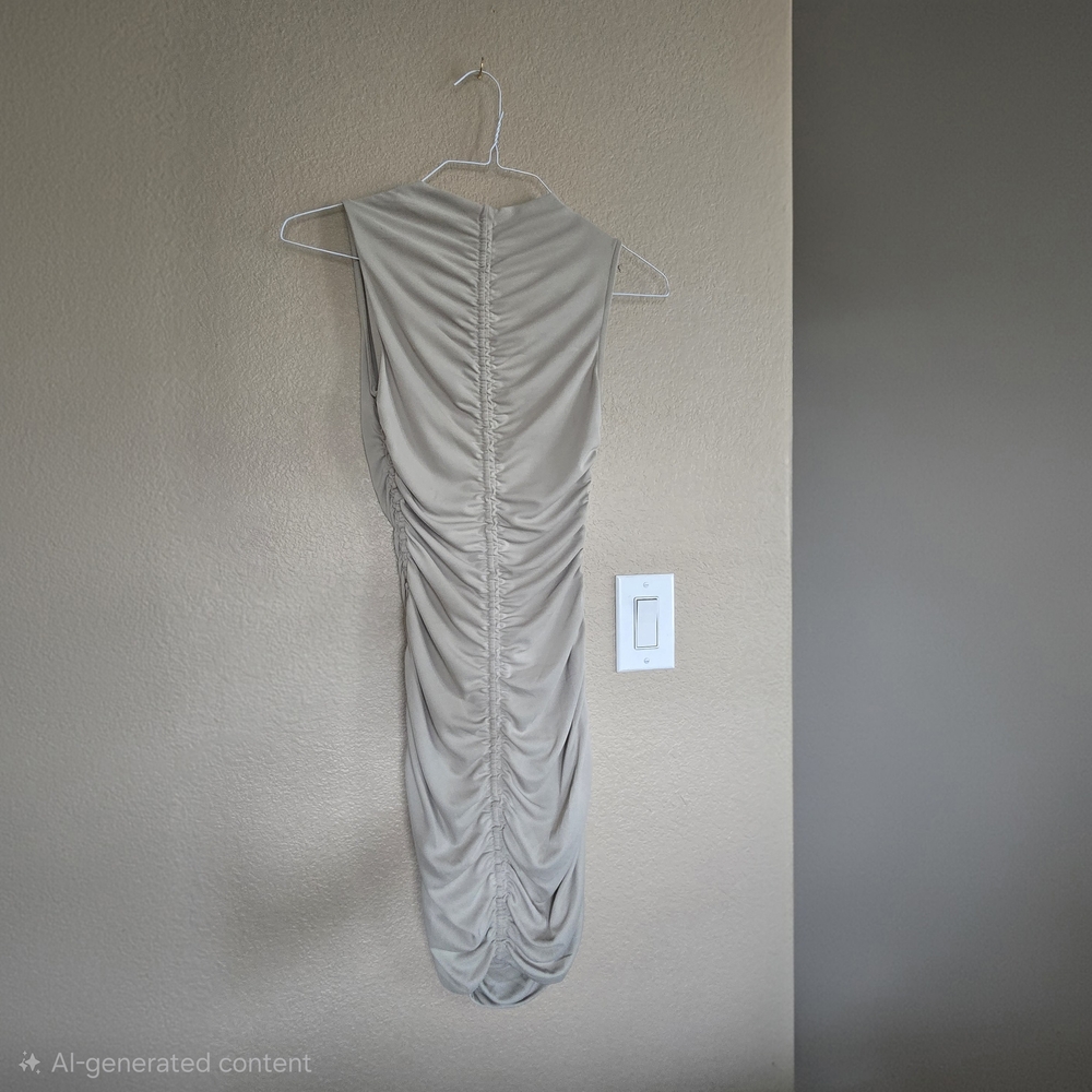 H&M Divided Ruched Bodycon Sleeveless‎ Dress Taupe Beige Size S Scoop Back
